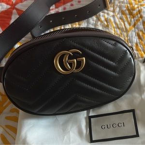 Authentic Gucci Calfskin Matelasse GG Marmot Belt Bag.